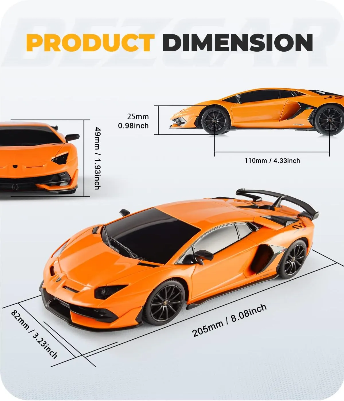 BEZGAR Remote Control Car Licensed RC Car, 1:24 Lambo Toy Car for Kids, Lambo Aventador SVJ Remote Control Model Car Electric Sport Racing Hobby Car for 3 4 5 Year Old Boy Birthday Gift (Orange)