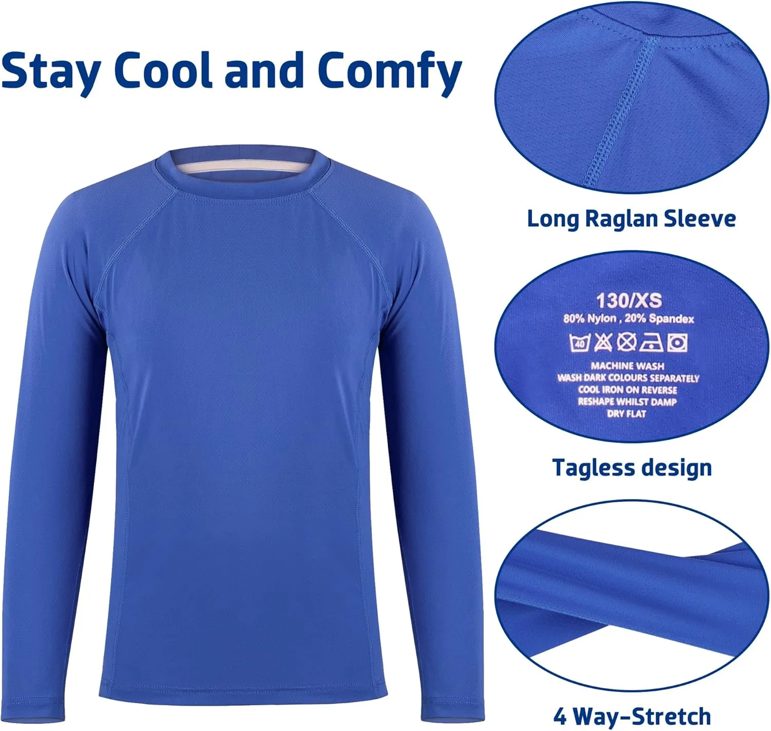 BIG ELEPHANT 3 Pack Boys Long Sleeve Rashguard – UPF 50 ,Quick-Dry Athletic Shirts for Youth, Breathable Crew Neck