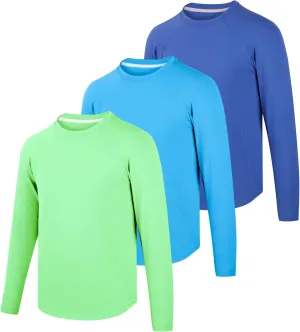 BIG ELEPHANT 3 Pack Boys Long Sleeve Rashguard – UPF 50 ,Quick-Dry Athletic Shirts for Youth, Breathable Crew Neck