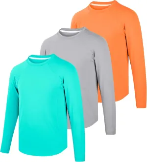 BIG ELEPHANT 3 Pack Boys Long Sleeve Rashguard – UPF 50 ,Quick-Dry Athletic Shirts for Youth, Breathable Crew Neck