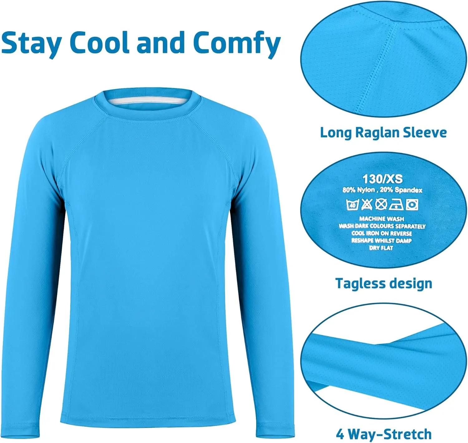 BIG ELEPHANT 3 Pack Boys Long Sleeve Rashguard – UPF 50 ,Quick-Dry Athletic Shirts for Youth, Breathable Crew Neck