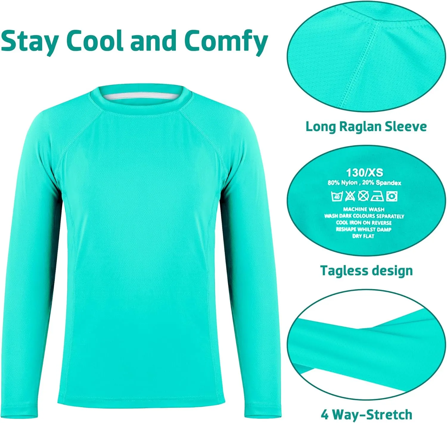 BIG ELEPHANT 3 Pack Boys Long Sleeve Rashguard – UPF 50 ,Quick-Dry Athletic Shirts for Youth, Breathable Crew Neck