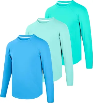 BIG ELEPHANT 3 Pack Boys Long Sleeve Rashguard – UPF 50 ,Quick-Dry Athletic Shirts for Youth, Breathable Crew Neck