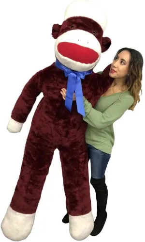 Big Plush 6 Foot Giant Sock Monkey - Maroon Color Soft Huge Stuffed Animal Made in The USA America