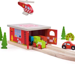 Bigjigs Rail, Firestation Shed, Wooden Toys, Bigjigs Train Accessories, Wooden Fire Station, Wooden Shed, Rescue Vehicles Toys, Wooden Train Sets, Wooden Toys for 3 4 5 Year Olds