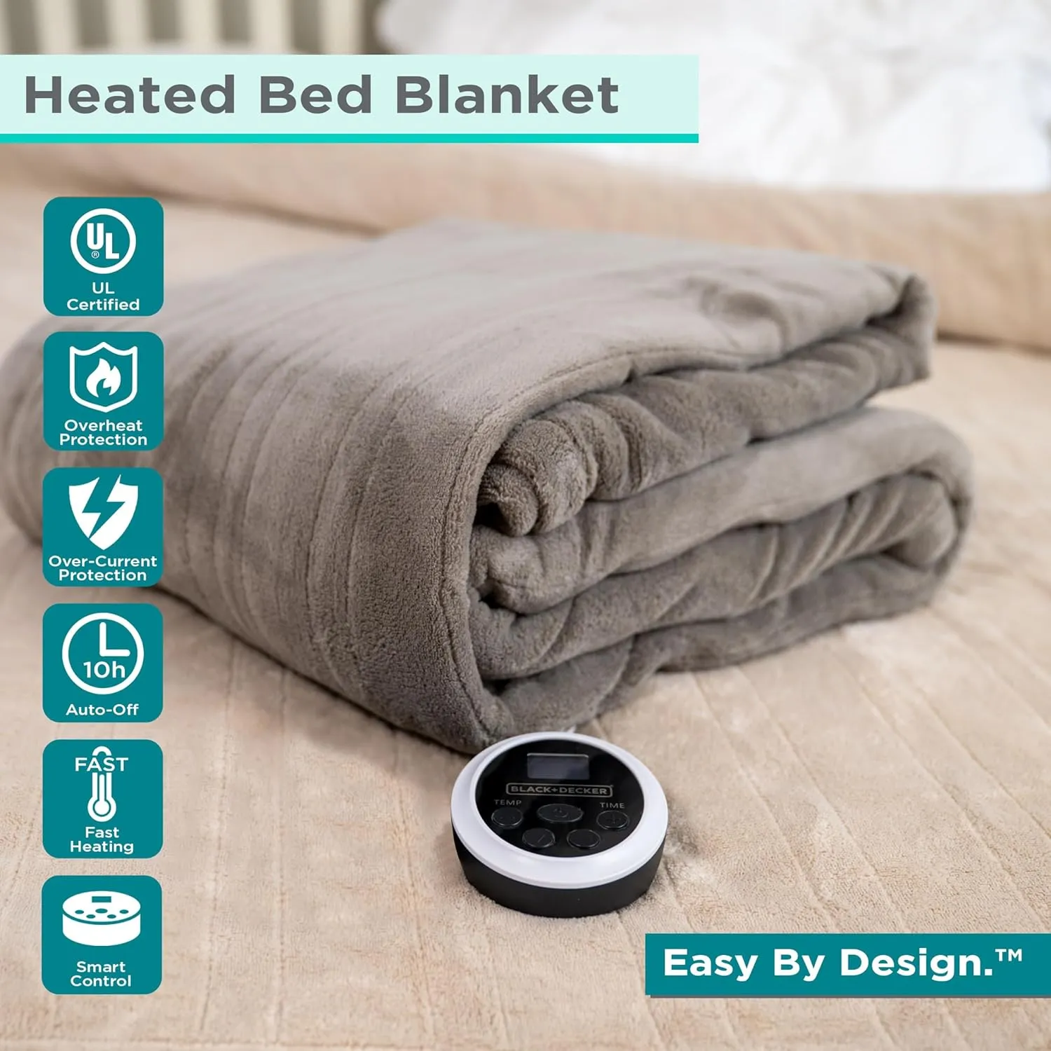 BLACK DECKER Heated Blanket Electric Full, Micro Plush Electric Blanket, Heating Blanket with 10 Heating Levels, 10H Timer, Auto Shutoff, Fast Heating (84x90 inches, Cream)