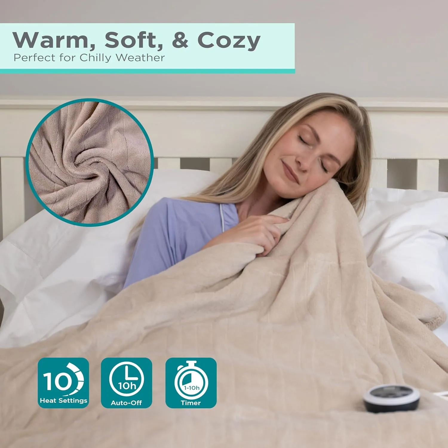 BLACK DECKER Heated Blanket Electric Full, Micro Plush Electric Blanket, Heating Blanket with 10 Heating Levels, 10H Timer, Auto Shutoff, Fast Heating (84x90 inches, Cream)