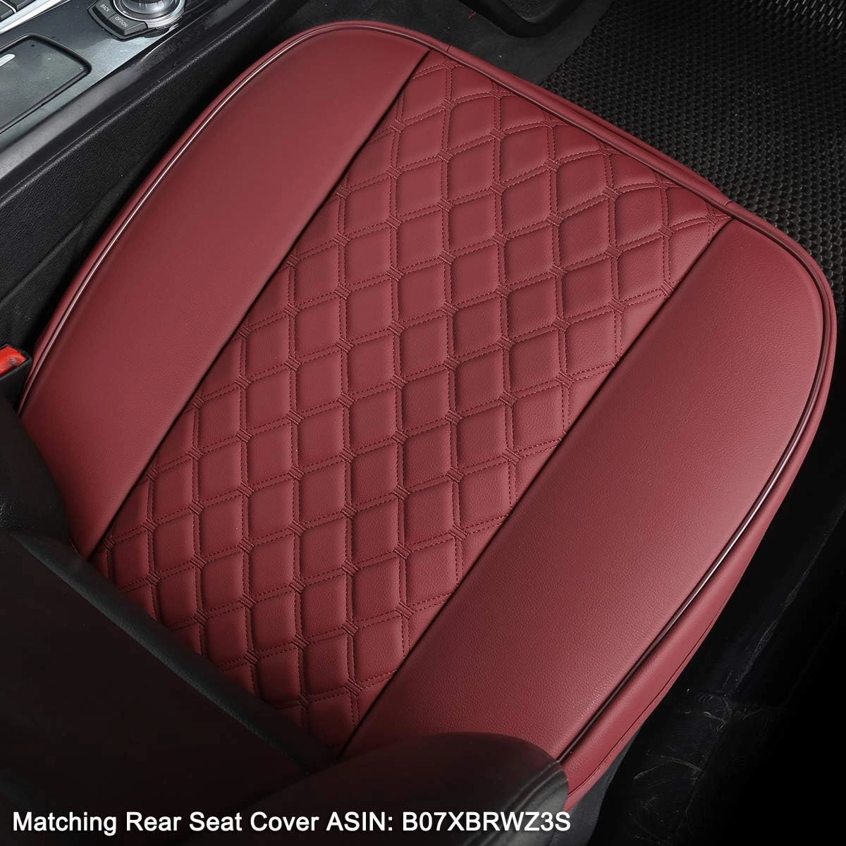 Black Panther 1 Piece PU Car Seat Cover Front Seat Protector Compatible with 90% Vehicles,Embroidery,Anti-Slip & Full Wrapping Bottom W55cm*D54cm(21.65''*21.26'') (1Piece,Burgundy)