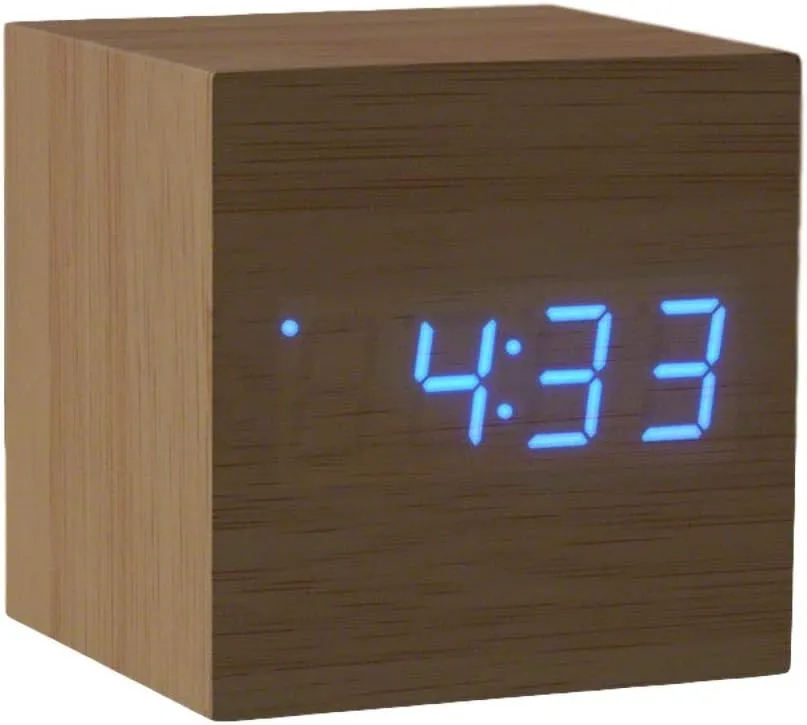 Blue LED Wooden Cube Digital Alarm Clock - Flashing Display - 2.5" Cubed - USB & Battery Powered - Modern Design - Perfect for Home & Office