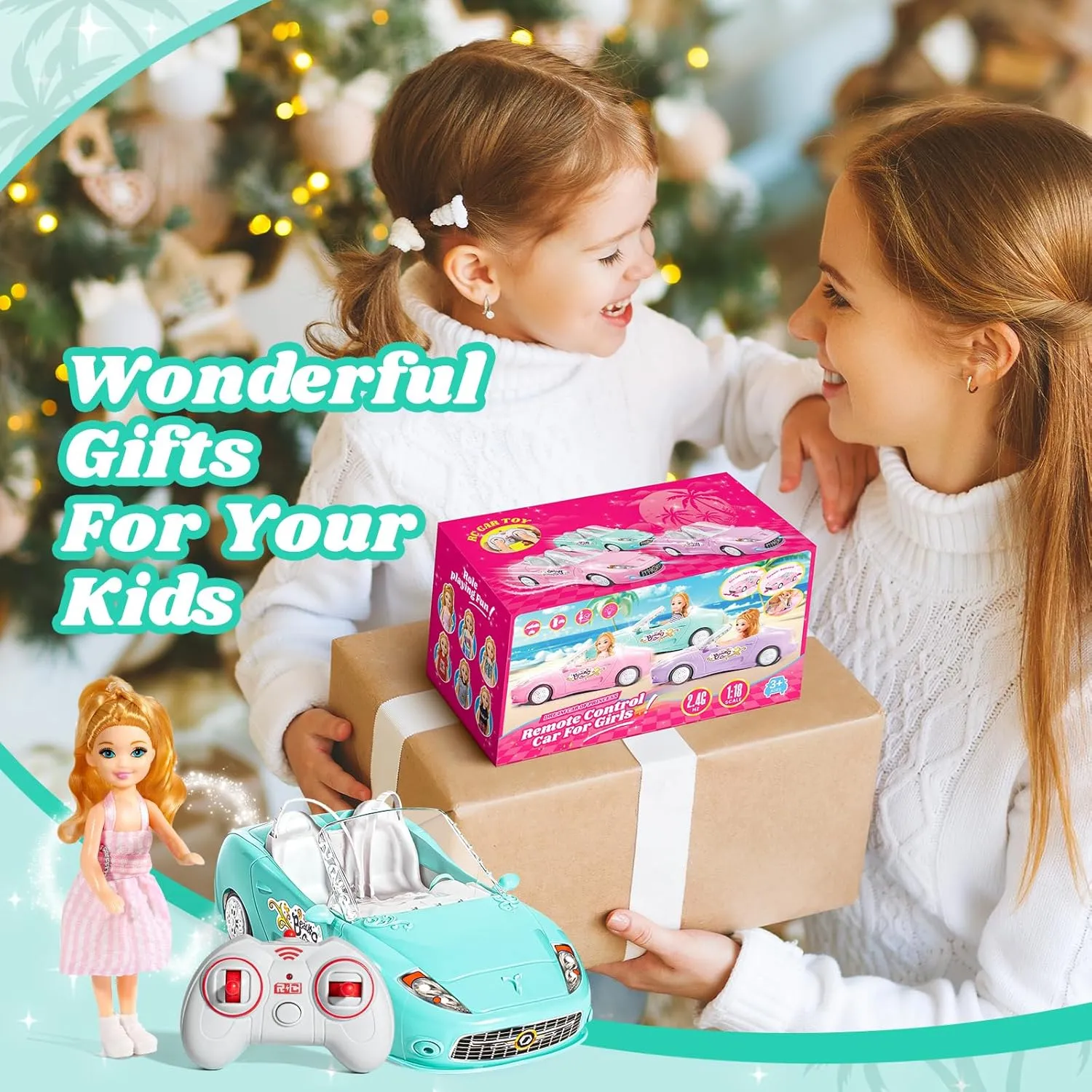 Blue Remote Control Car for Girls, 1:18 Scale RC Cars with LED Light, 2.4 GHZ Blue Truck Toy with 100 Min Long-Lasting Rechargeable Batteries, Gifts for Boys Girls Aged 4-7