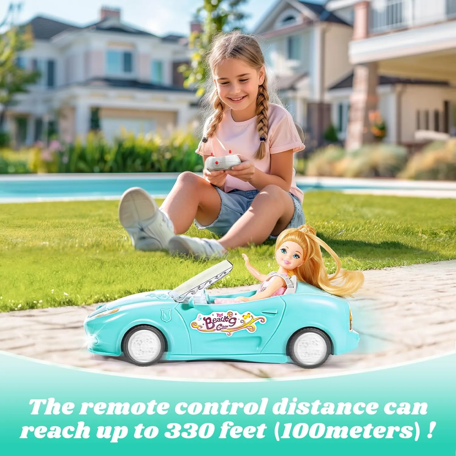 Blue Remote Control Car for Girls, 1:18 Scale RC Cars with LED Light, 2.4 GHZ Blue Truck Toy with 100 Min Long-Lasting Rechargeable Batteries, Gifts for Boys Girls Aged 4-7