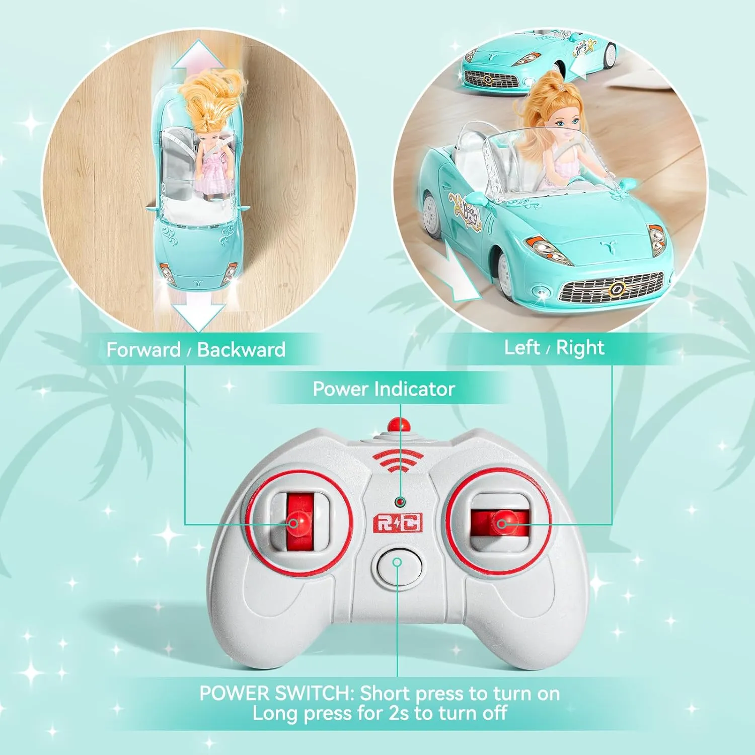 Blue Remote Control Car for Girls, 1:18 Scale RC Cars with LED Light, 2.4 GHZ Blue Truck Toy with 100 Min Long-Lasting Rechargeable Batteries, Gifts for Boys Girls Aged 4-7