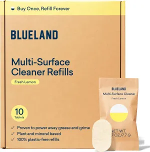 BLUELAND Multi-surface Cleaner, 10-Pack Refill, Fresh Lemon Scent, All-Purpose, Eco-Friendly Cleaning Supplies, 10 x 24 Fl oz