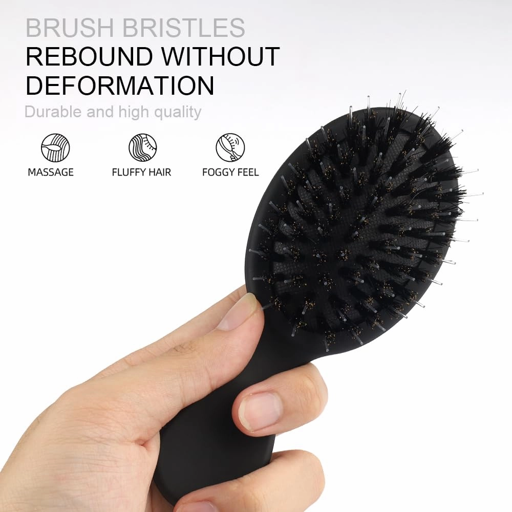 Boar Bristle Hair Brush Set Matte Finish Brush for Hair Extensions Mini Travel Brush Nylon Teeth Natural Paddle Detanging Cushion Brush for Hair Styling Smoothing