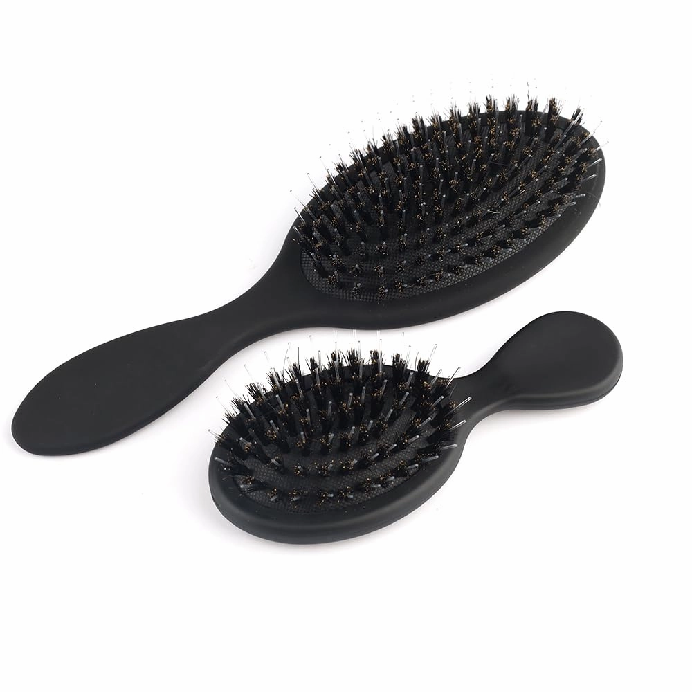 Boar Bristle Hair Brush Set Matte Finish Brush for Hair Extensions Mini Travel Brush Nylon Teeth Natural Paddle Detanging Cushion Brush for Hair Styling Smoothing