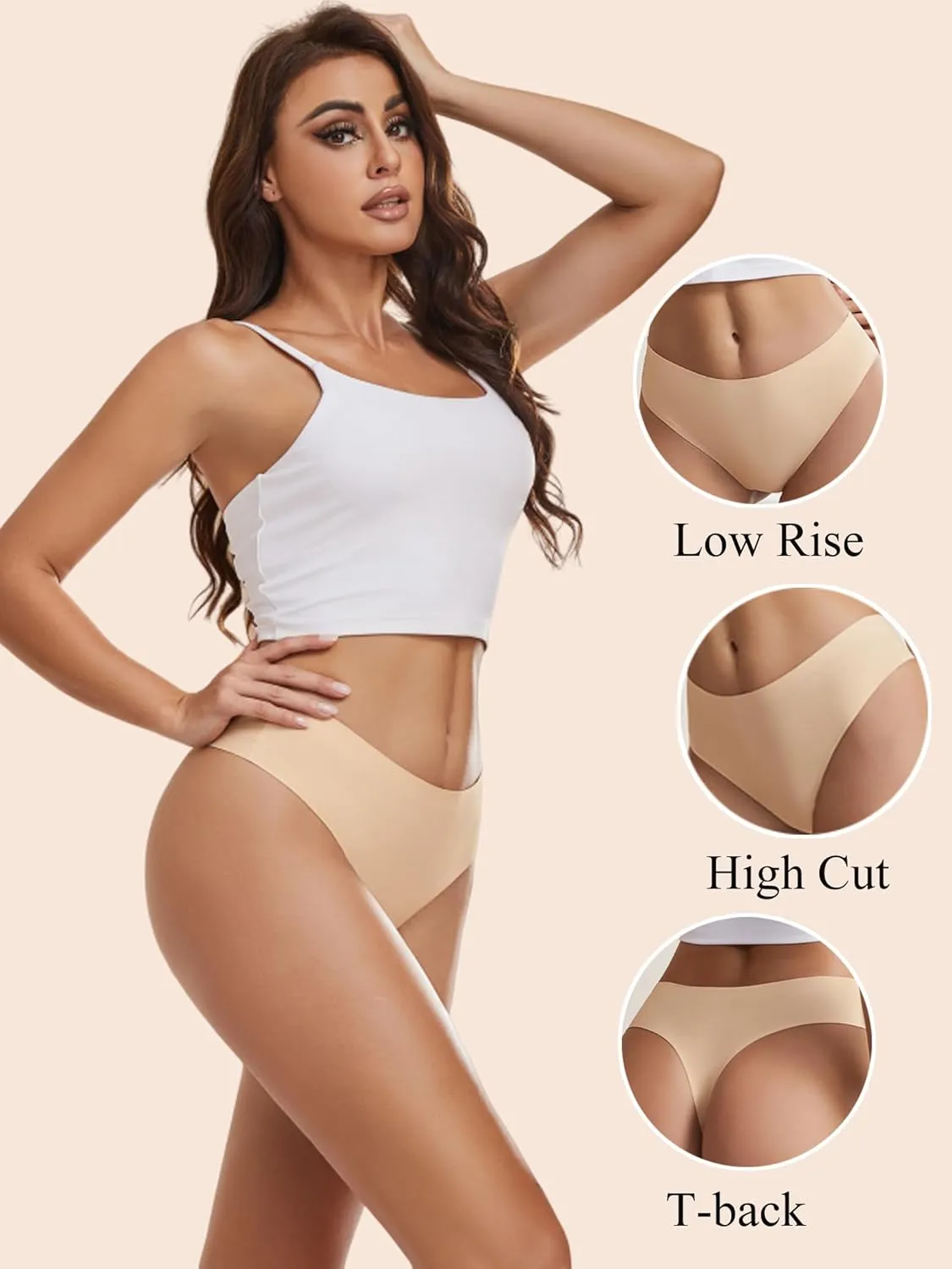 Bolivelan Womens Mid-Rise Seamless Thongs Comfy Underwear G-Strings Panties