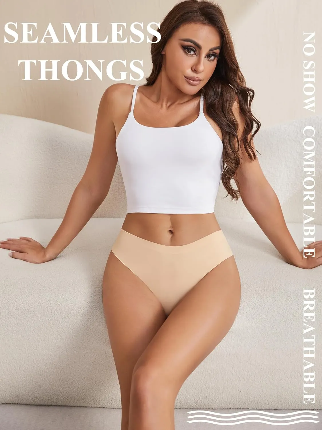Bolivelan Womens Mid-Rise Seamless Thongs Comfy Underwear G-Strings Panties