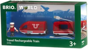 BRIO World 33746 - Travel Rechargeable Train Set | 4 Piece Wooden Toy Train Set for Toddlers | Includes USB Charging Cable | Compatible with All BRIO Sets