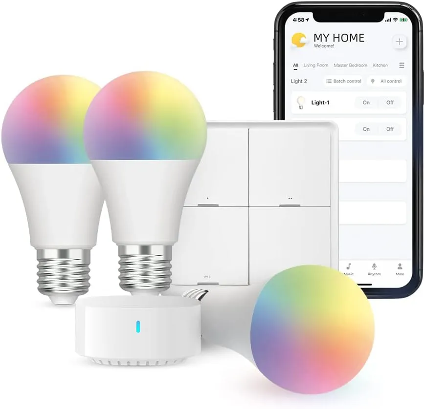 BroadLink Smart Home Starter Kit - Includes 3 Bulbs, 1 Scene Switch and 1 Hub, Uses FastCon and Bluetooth Low Energy Tech, Compatible with Alexa and Google Home