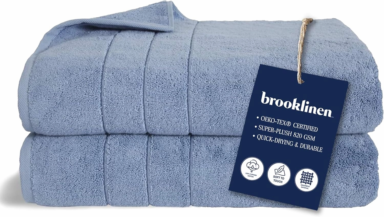 Brooklinen Super-Plush Turkish Cotton Bath Sheets Set of 2 Cotton, 820 GSM, Highly Absorbent, Machine Washable, Perfect for Home & Bathroom (40" x 65", Ocean Blue)