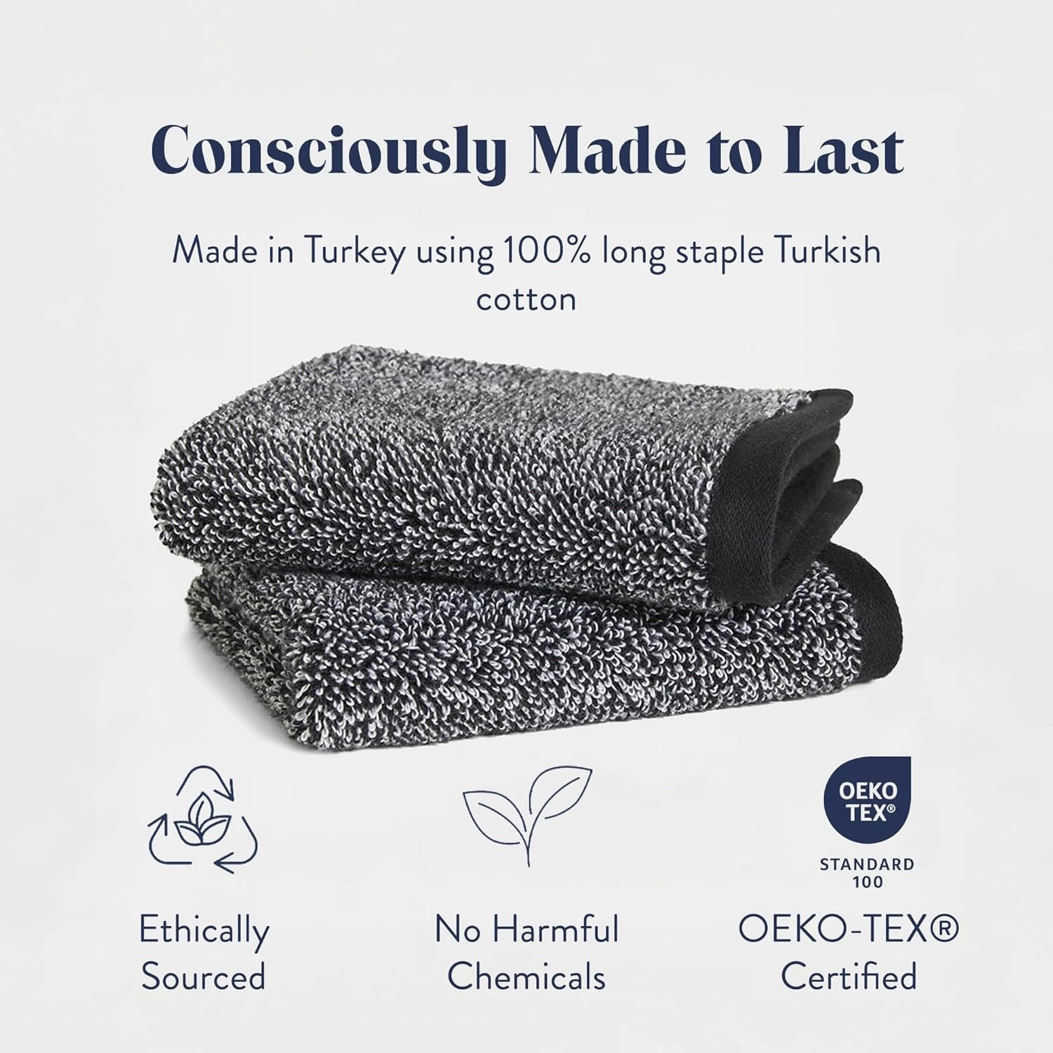 Brooklinen Super-Plush Turkish Cotton Washcloths Set of 2 Cotton, 820 GSM, Highly Absorbent, Machine Washable, Perfect for Home & Bathroom (13" x 13", Marlled Black)