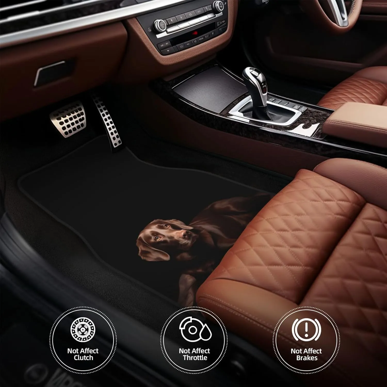 Brown Labrador Universal Car Floor Mats, Car Foot Mat Set of 4 Pieces, Automotive Front Rear Floor Foot Mats, Anti-Slip Neoprene Car Floor Rugs,for Suvs, Sedans, Van, Trucks