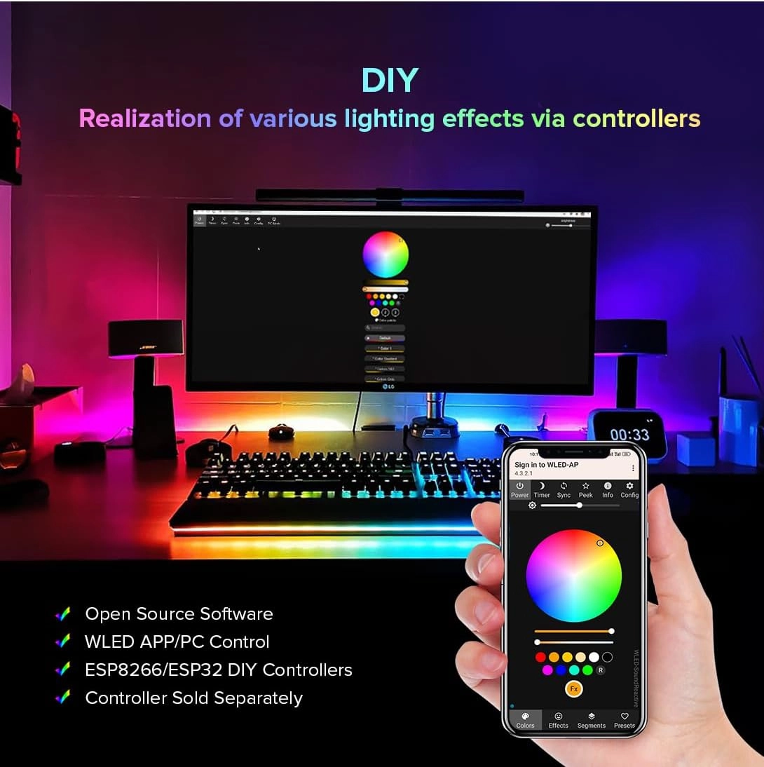 BTF-LIGHTING WS2812B IC RGB 5050SMD Pure Gold Individual Addressable LED Strip 16.4FT 300LED 60Pixel/m Flexible Full Color IP30 DC5V for DIY Chasing Color Project(No Adapter or Controller)