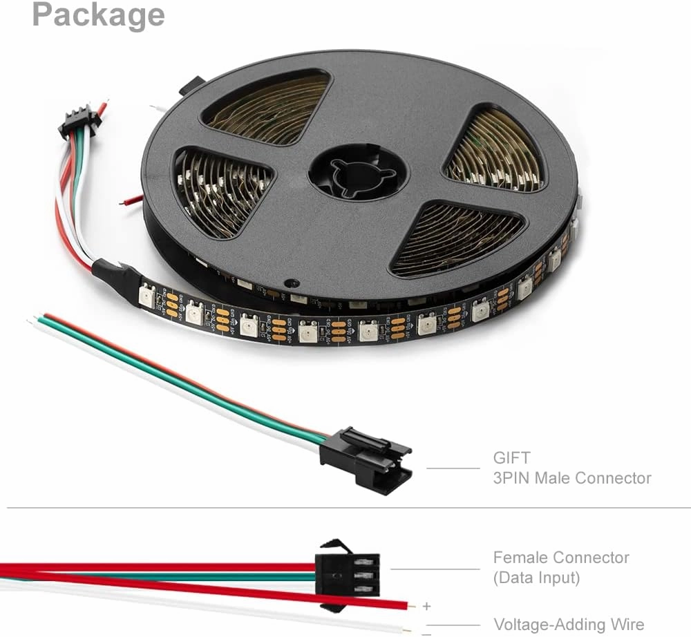 BTF-LIGHTING WS2812B IC RGB 5050SMD Pure Gold Individual Addressable LED Strip 16.4FT 300LED 60Pixel/m Flexible Full Color IP30 DC5V for DIY Chasing Color Project(No Adapter or Controller)