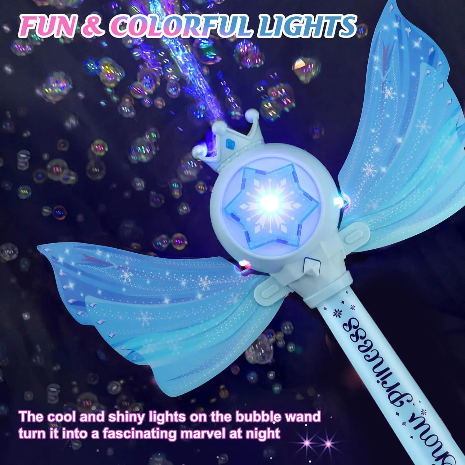 Bubble Wands for Kids Girls - LED Light & Music Bubble Machine: 3 AA Batteries & 2 Bubble Solutions, Outdoor Party Birthday Toys for Toddlers, Gift for 3 4 5 6 7 8 Year Old Girls, Blue