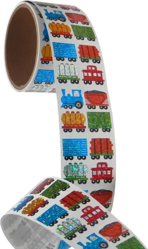 Bulk Roll Prismatic Stickers, Mini Train Cars (50 Repeats)