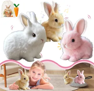 Bunby Bunny Realistic Bunny, Bunby My Realistic Bunny Toy, Easter Realistic Bunny Toy, Bunbi Realistic Bunny Jumping, Twitching, Shaking Interactive Bunny Realistic Bunny (White Brown Pink Bunny)