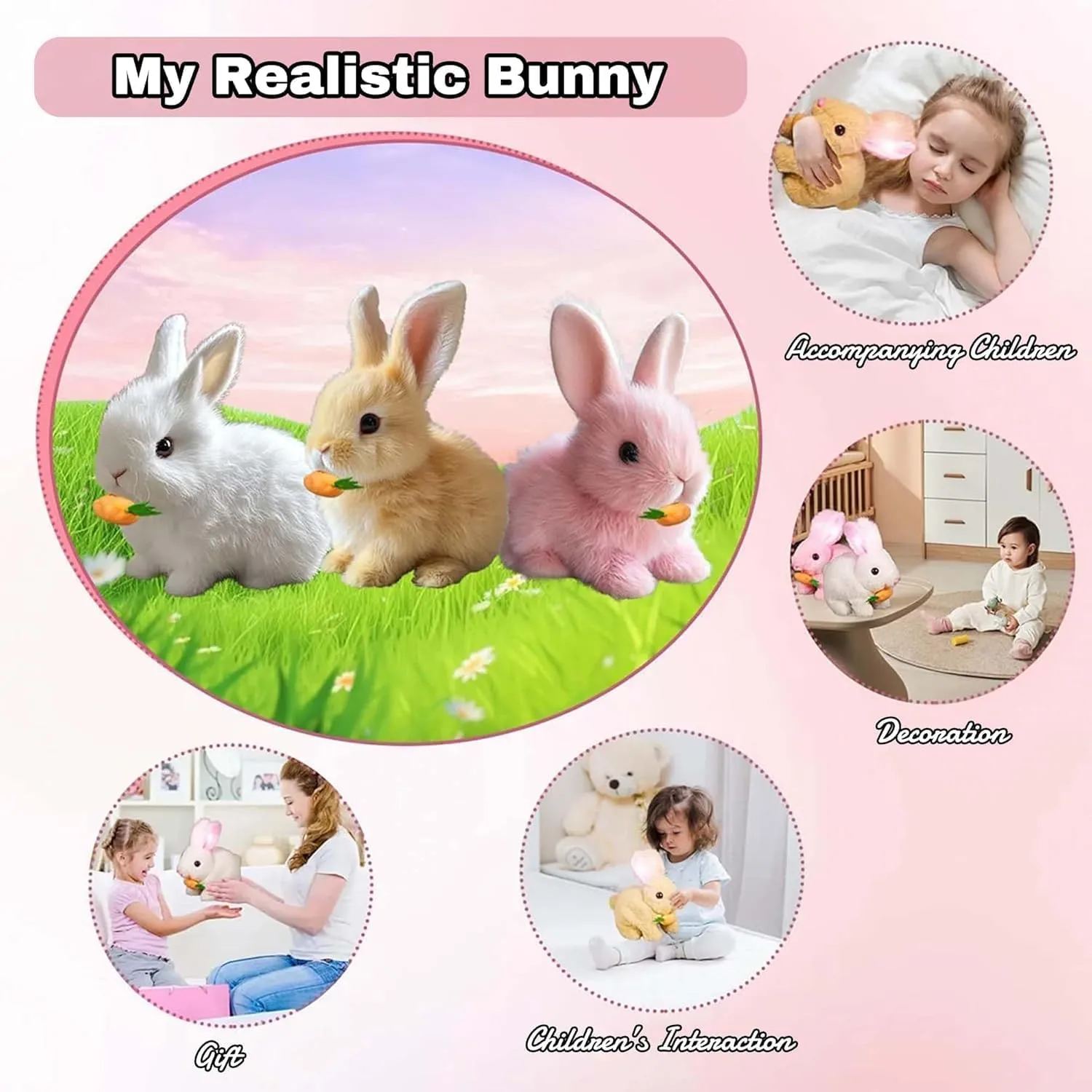 Bunby Bunny Realistic Bunny, Bunby My Realistic Bunny Toy, Easter Realistic Bunny Toy, Bunbi Realistic Bunny Jumping, Twitching, Shaking Interactive Bunny Realistic Bunny (White Brown Pink Bunny)
