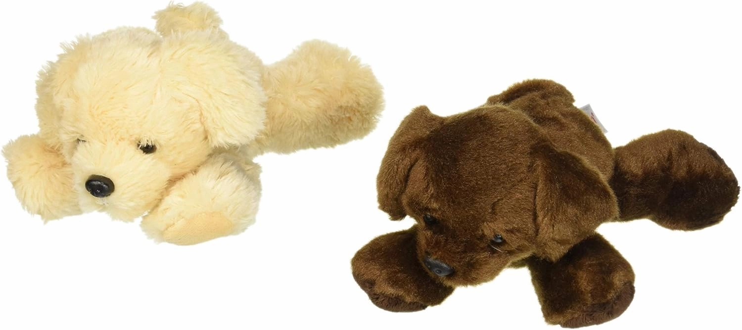 Bundle of 2 Aurora 8" Floppy Beanbag Dog Stuffed Animals - Golden Retreiver and Lil Lucky Chocolate Labrador