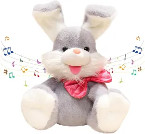 Bunny Singing Plush Baby Toys Easter Gifts Bunny Musical Toy Stuffed Animals Peek a Boo Bunny Repeat What You Say Dancing with Floppy Ears Birthday Gift for Toddler Baby Kids,12 inch Grey