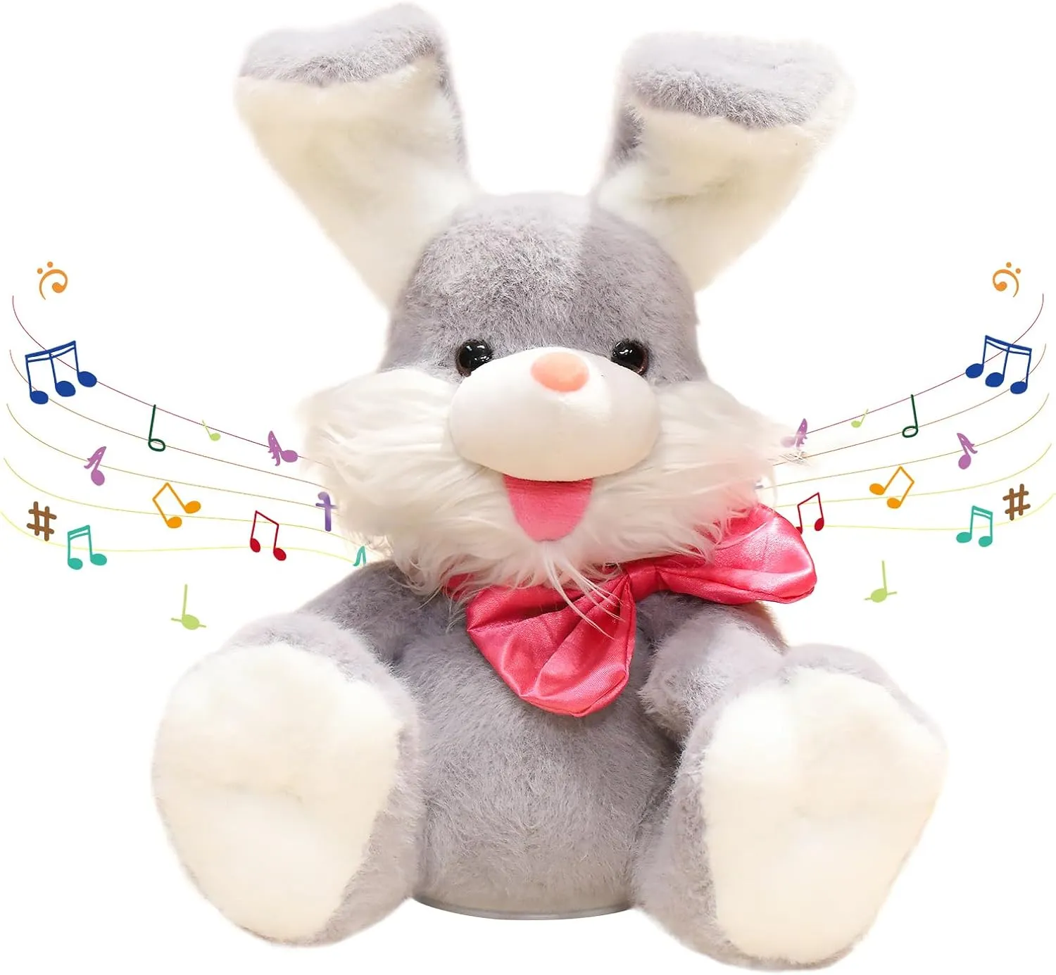 Bunny Singing Plush Baby Toys Easter Gifts Bunny Musical Toy Stuffed Animals Peek a Boo Bunny Repeat What You Say Dancing with Floppy Ears Birthday Gift for Toddler Baby Kids,12 inch Grey