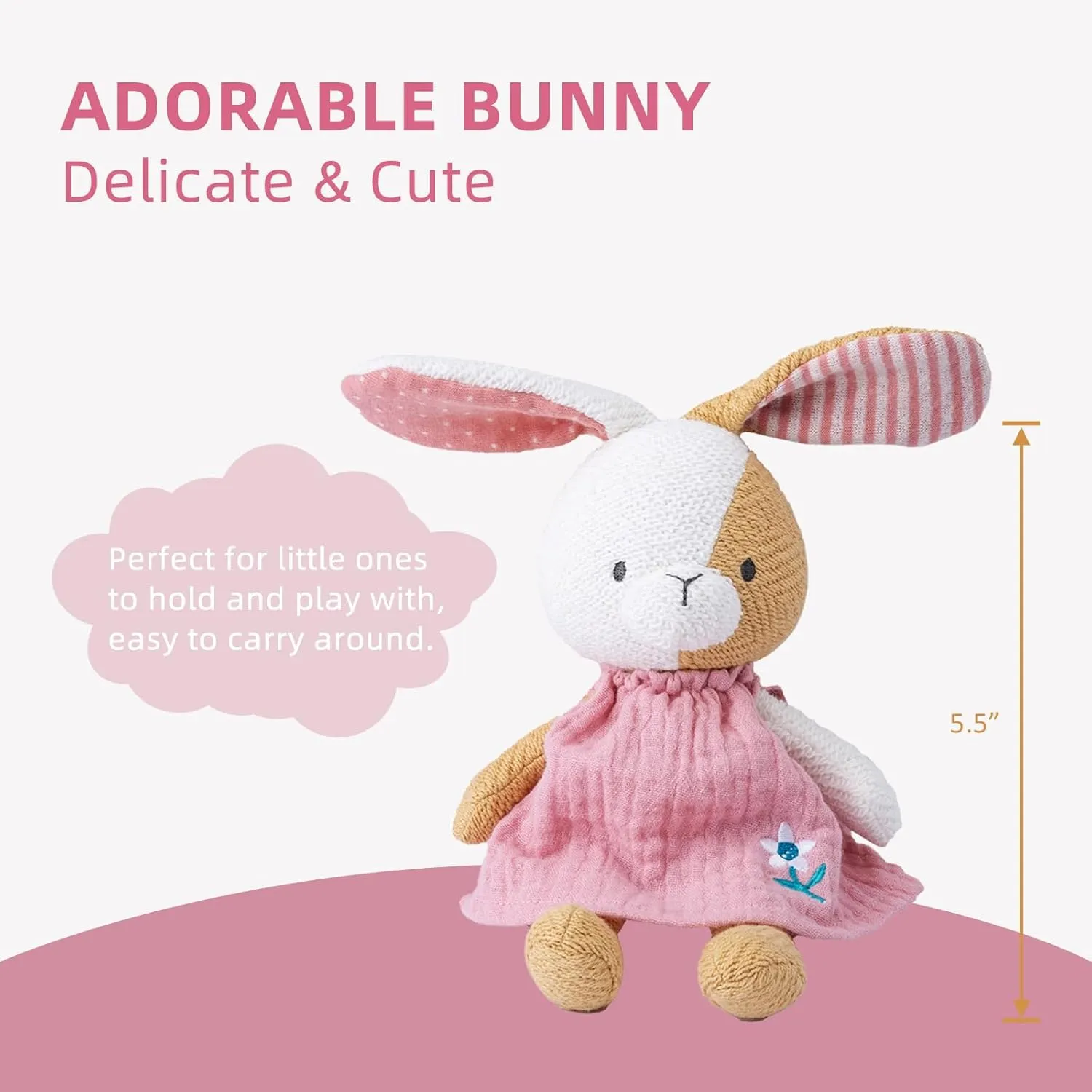 Bunny Stuffed Animal Organic Cotton Baby Plush Toys, 5.5" Plush Bunny Soft Cuddly Toy Mini Bunny Toy for Babies and Toddlers