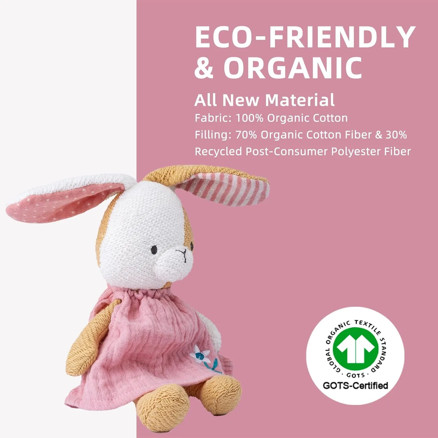 Bunny Stuffed Animal Organic Cotton Baby Plush Toys, 5.5" Plush Bunny Soft Cuddly Toy Mini Bunny Toy for Babies and Toddlers
