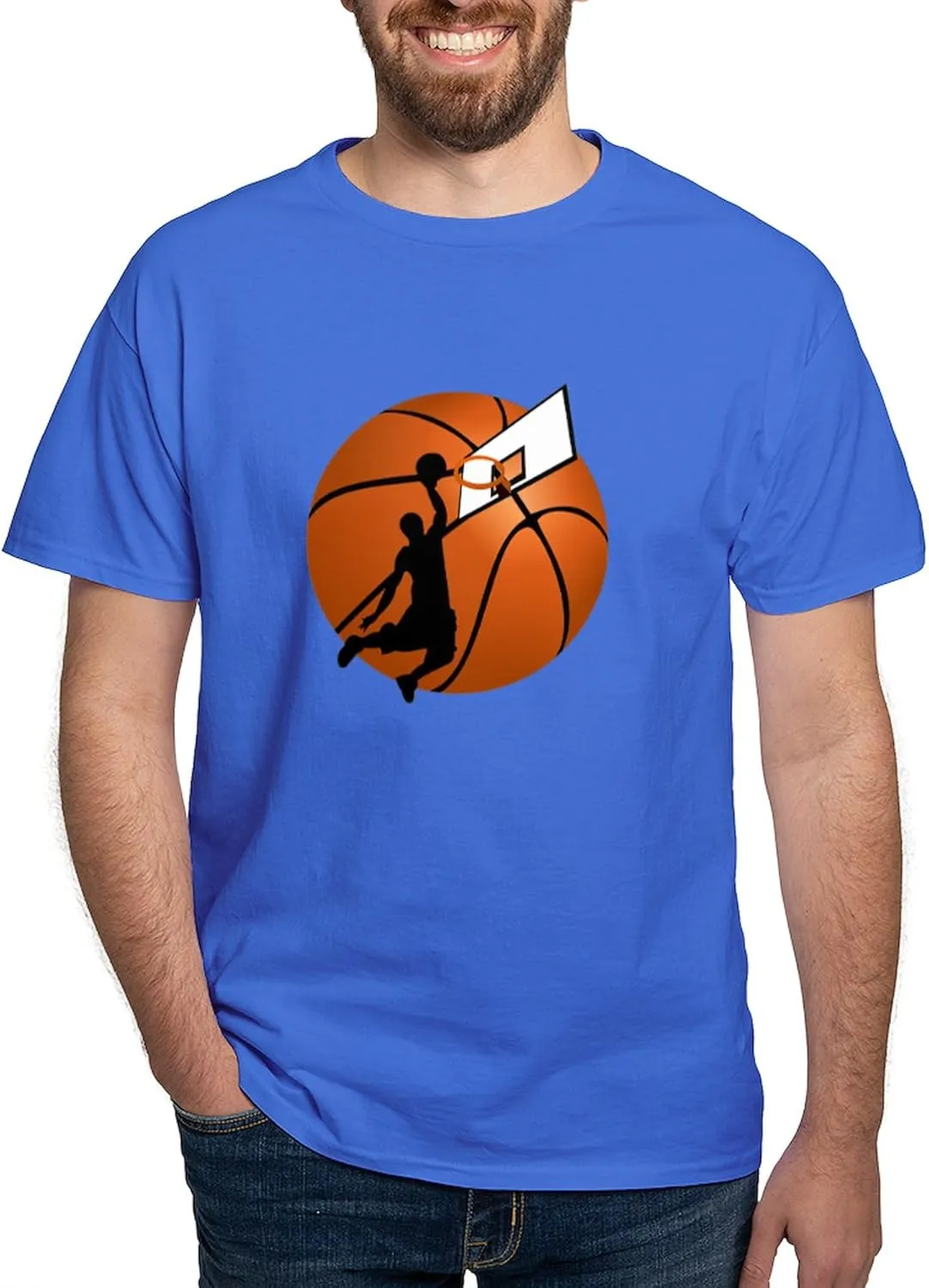CafePress Slam Dunk Basketball Player W/Hoop On Ball T Shirt Men's 100% Cotton, Classic Graphic Dark T-Shirt