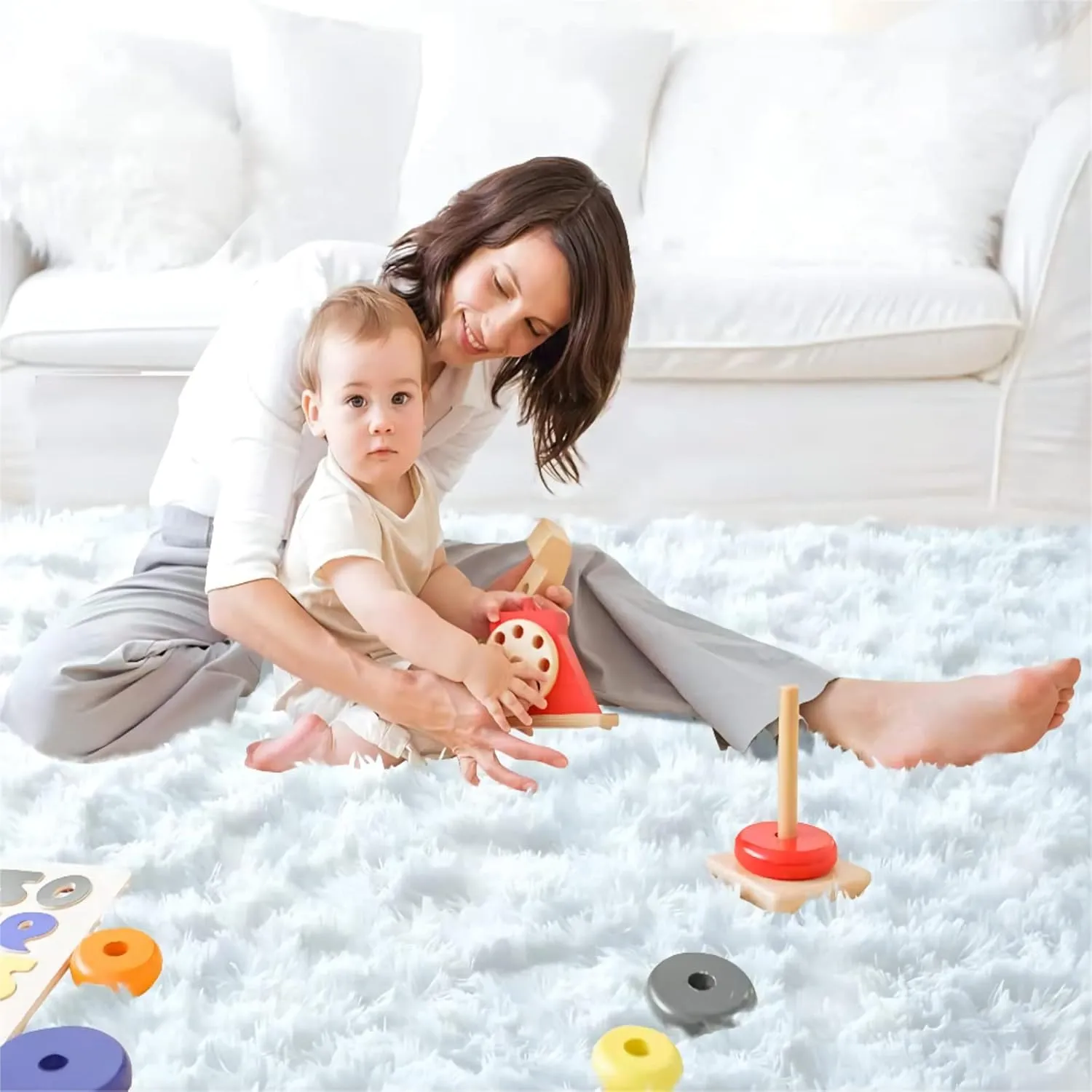 CAIYUECS Shag Area Rug,Indoor Ultra Soft Shaggy Plush Rugs for Bedroom Living Room, Non-Skid Modern Nursery Faux Fur Rugs for Kids Room Home Decor (3x5 Feet, White)