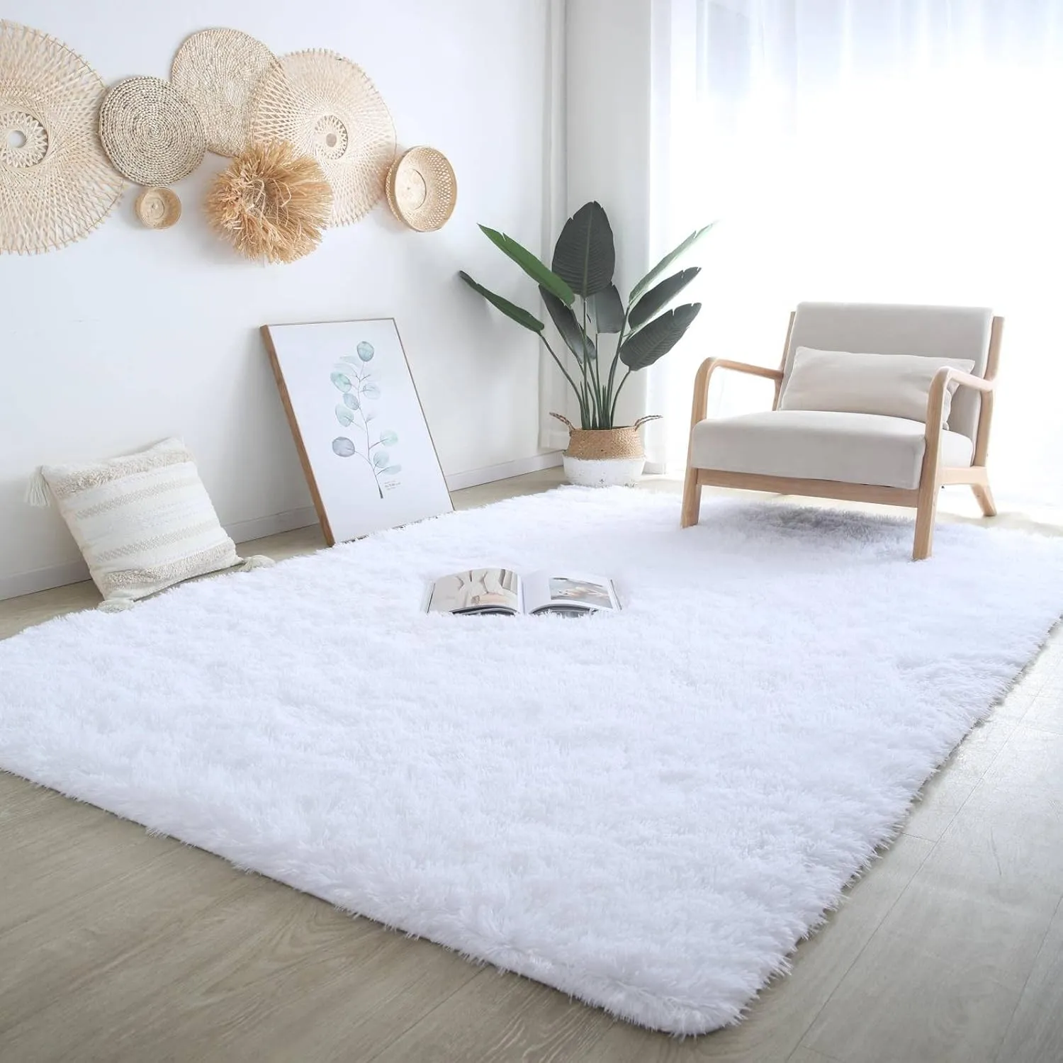 CAIYUECS Shag Area Rug,Indoor Ultra Soft Shaggy Plush Rugs for Bedroom Living Room, Non-Skid Modern Nursery Faux Fur Rugs for Kids Room Home Decor (3x5 Feet, White)