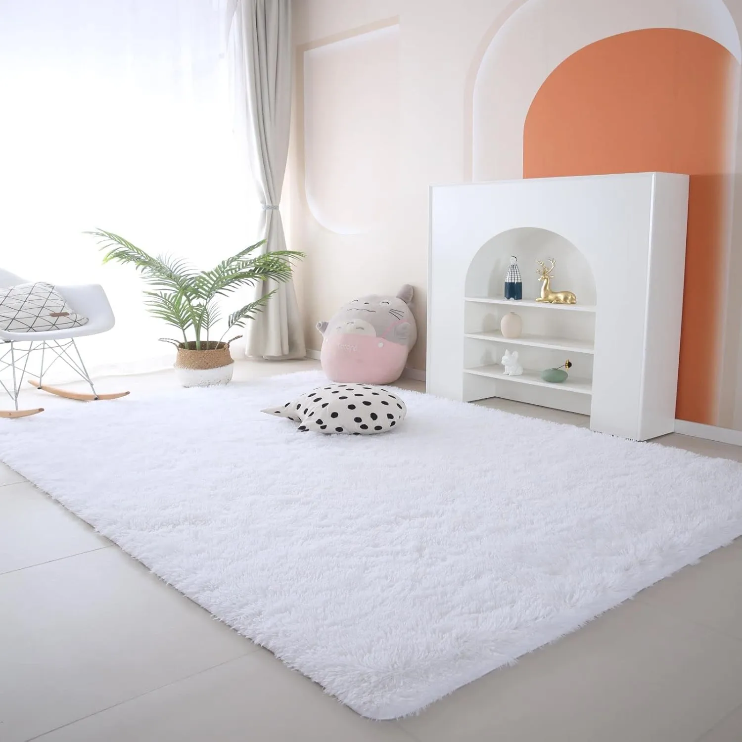 CAIYUECS Shag Area Rug,Indoor Ultra Soft Shaggy Plush Rugs for Bedroom Living Room, Non-Skid Modern Nursery Faux Fur Rugs for Kids Room Home Decor (3x5 Feet, White)