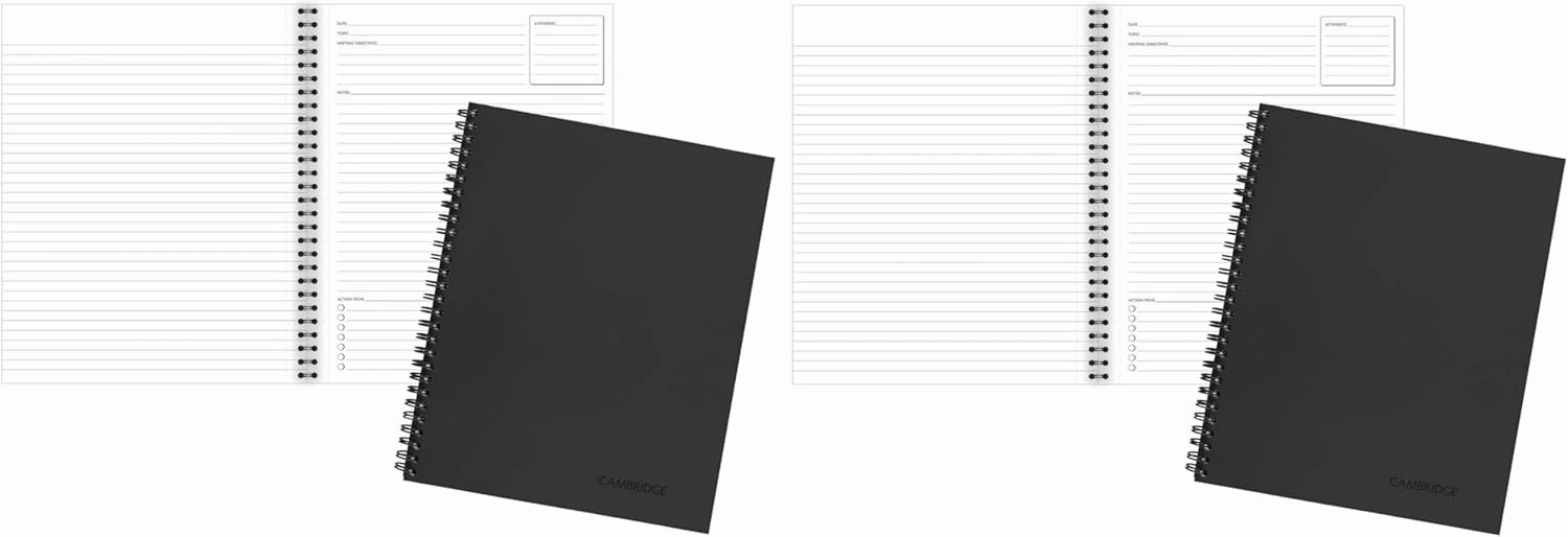 Cambridge Notebook, Business Notebook, 8-1/4" x 11", 80 Sheets, Ruled, Meeting Notes, Flexible Cover, Wirebound, Gray (06132) (Pack of 2)