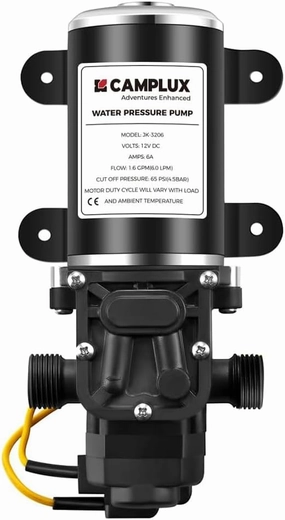 CAMPLUX 12V Water Pump, 1.6 GPM RV Water Pump 65 PSI for RV Marine Camping Yacht Garden