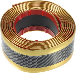 Car Door Edge Step Dust Shield Cover.5cmx2.5M Car SUV Universal Door Sill Protector Edge Trunk Bumper Anti Scratch Scuff Guard Sticker DIY PC Cover Strip Carbon Fiber Pattern Gold Tone