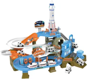 Car Parking,Space Adventure Vehicle Track Toys for 3  Years Old Boys, 2 in 1 Playset with High-Speed Rail and Police Cars,