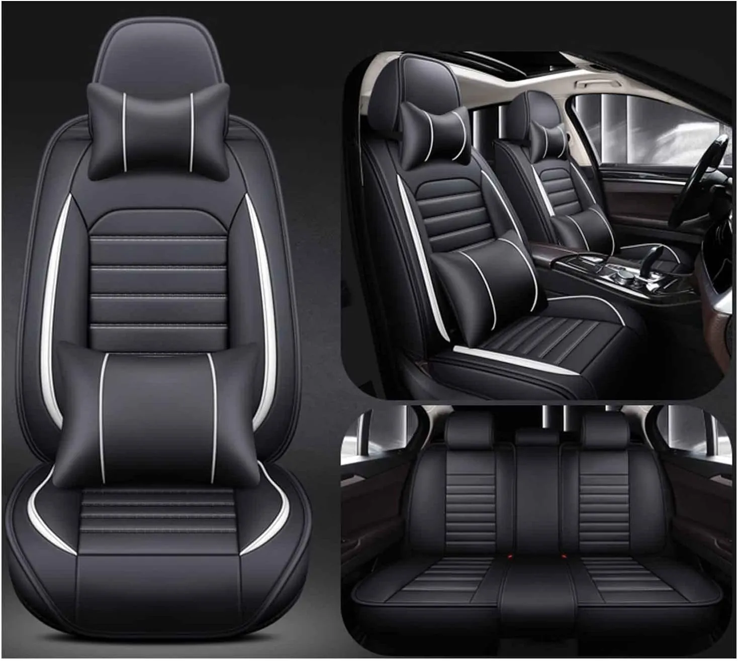 Car Seat Cover Waterproof Full Set Leather, for Smart Brabus forfour (W 453) 2016 2017 2018, Leather 5-Seat Car Seat Covers All Weather Front and Rear Seat Cover Protector (Color : D)