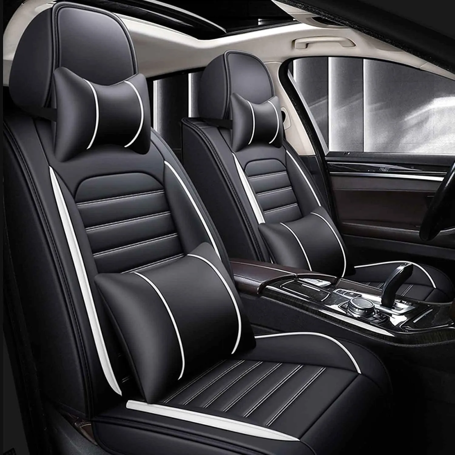 Car Seat Cover Waterproof Full Set Leather, for Smart Brabus forfour (W 453) 2016 2017 2018, Leather 5-Seat Car Seat Covers All Weather Front and Rear Seat Cover Protector (Color : D)