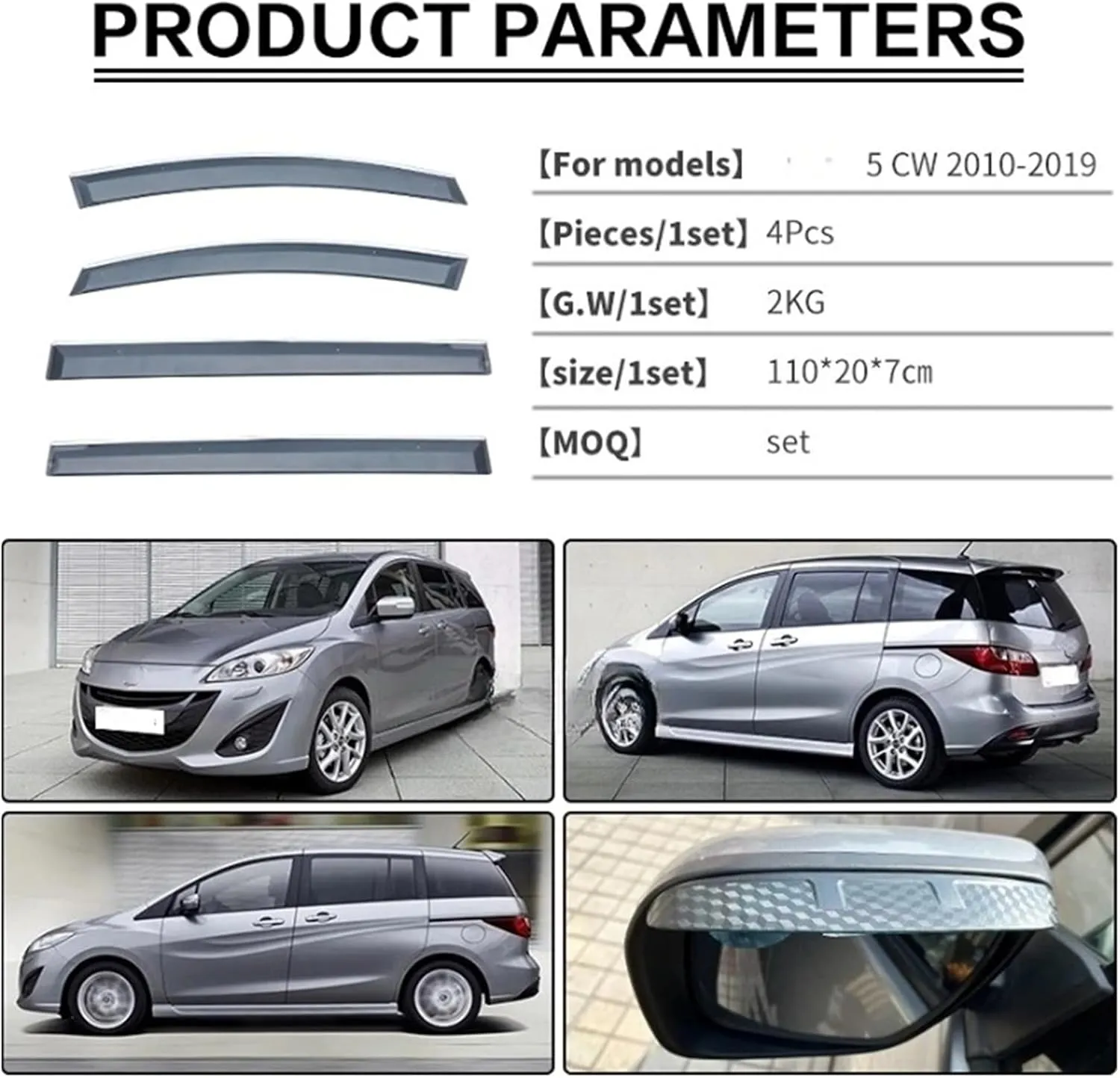 Car Side Windows Visors Compatible for Mazda 5 S CP CR CW Sun Rain Shade Vent Visor Rain Guards for Car Windows(CW)