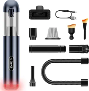 Car Vacuum Cleaner, Portable Cordless Handheld Vacuum with 18,000PA Suction, 3 Power Modes, Metal Body & LCD Display & LED Light, Mini Vacuum for Car, Home, Office, and Pet Cleaning