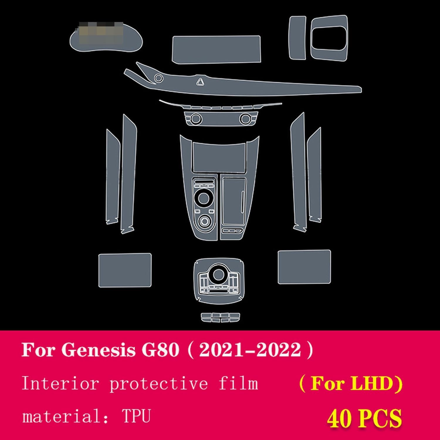 Car Interior Central Console Gear Dashboard Navigation Screen Protective Film,For Genesis G80 2021-2024 Accessories (Full Set For LHD)